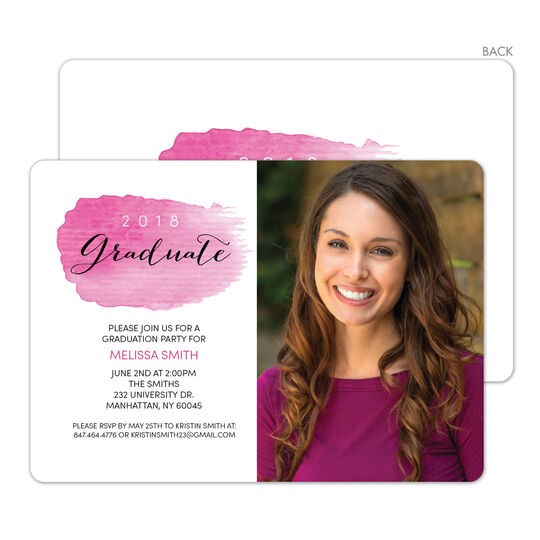 Pink Graduate Swash Photo Graduation Invitations